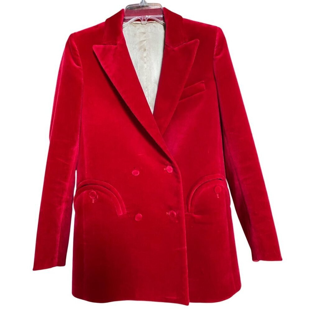 Blaze Milano Jealousy Everyday Blazer Sz 1‎ Campari Red Velvet Double-Breasted